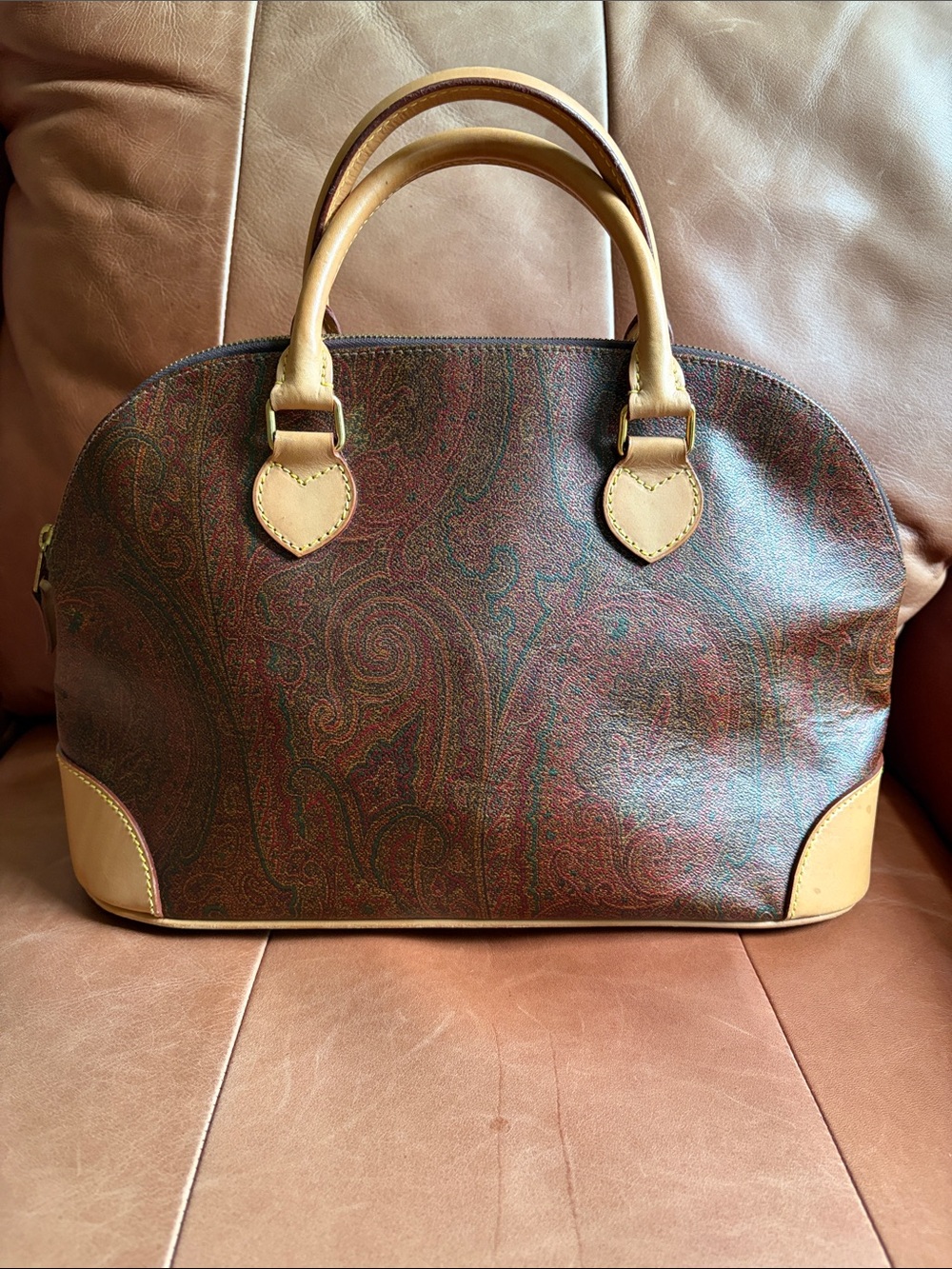 Beautiful Etro Paisley Dome Satchel with Tan Trim - Picture 1 of 10